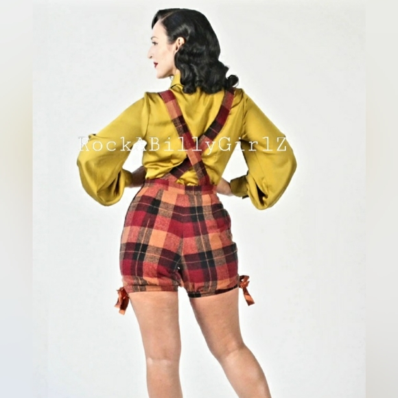 Tatyana 1940's Willow Chartreuse Satin Blouse Pinup Bishop Sleeves Arrow Collar - Picture 5 of 12